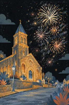 New Year Watchnight Church Fireworks at Midnight