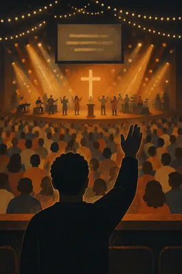 Silhouette Over Church Stage at Midnight