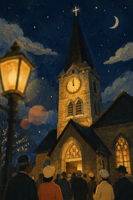 Midnight Church Steeple on New Year’s Eve