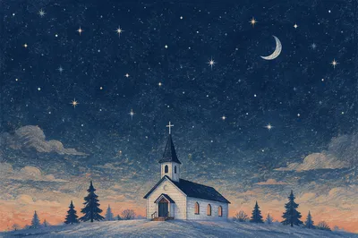 Midnight New Year Church Under Stars