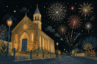 Midnight Church Watchnight Service Fireworks