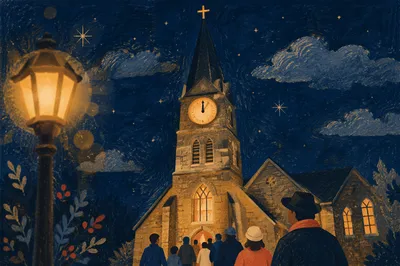 Midnight Church Steeple for New Year Watchnight