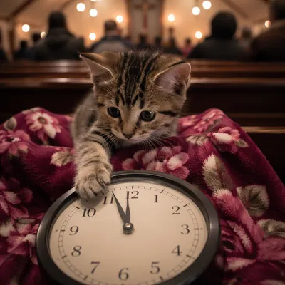 Kitten by Midnight Clock in Chapel