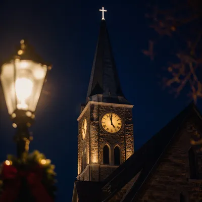 Midnight Church Steeple on New Year's Eve
