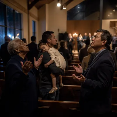 Midnight Church Service in Warm Candlelight