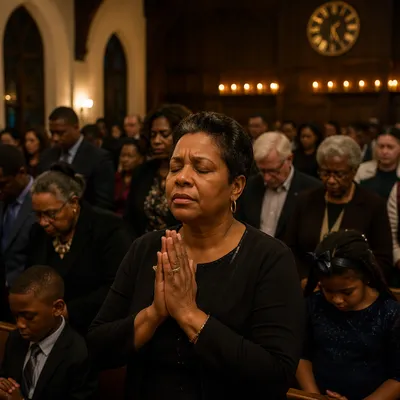 Congregation in Warmly Lit Church Sanctuary
