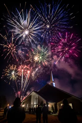 Midnight Watchnight Service Fireworks Over Church