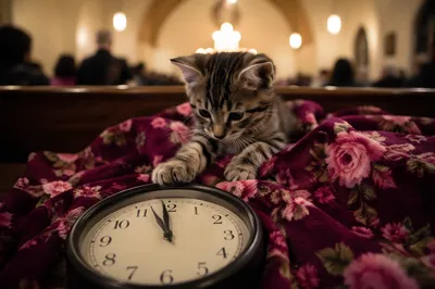 Kitten by Midnight Clock in Chapel