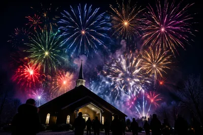 Midnight Watchnight Service Under New Year Fireworks
