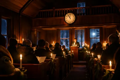 Midnight Watchnight Service in Wooden Chapel