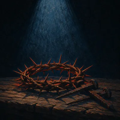 Crown of Thorns with Nails on Wood