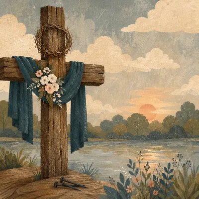 Crown of Thorns on Rustic Cross