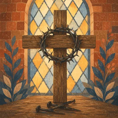 Crown of Thorns on Wooden Cross