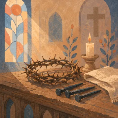 Crown of Thorns and Nails on Altar Rail