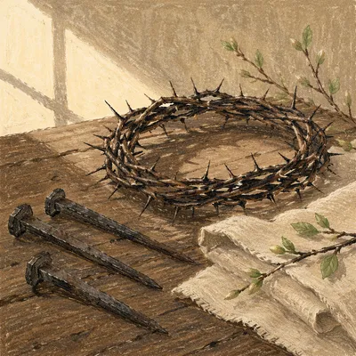 Crown of Thorns with Nails at Dawn