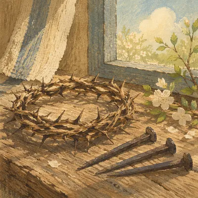 Crown of Thorns with Nails on Wood