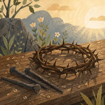 Crown of Thorns with Nails at Sunrise