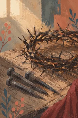 Crown of Thorns with Nails on Wood
