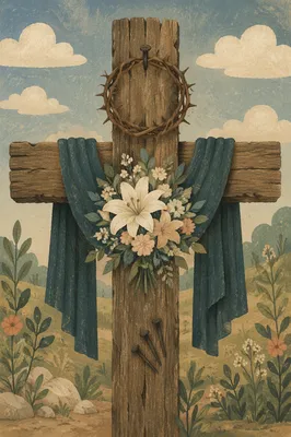 Crown of Thorns on Rustic Wooden Cross