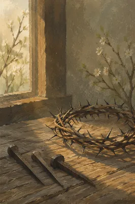 Crown of Thorns with Nails on Wood