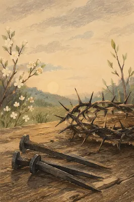 Crown of Thorns with Nails on Wood