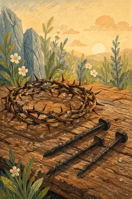 Crown of Thorns with Nails at Easter Dawn