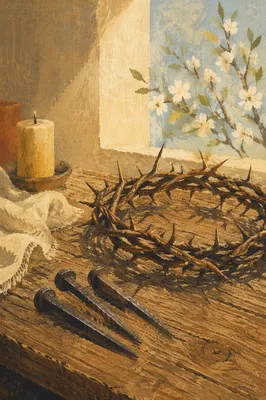 Crown of Thorns with Nails on Wood