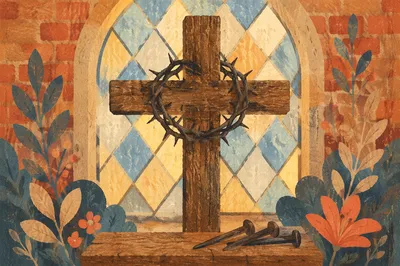 Crown of Thorns on Wooden Cross