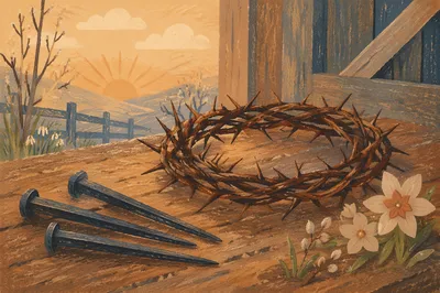 Crown of Thorns with Nails at Dawn