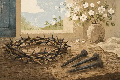 Crown of Thorns and Nails at Easter Dawn