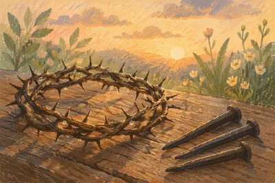 Crown of Thorns and Nails at Easter Dawn
