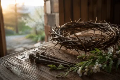 Crown of Thorns with Nails at Dawn