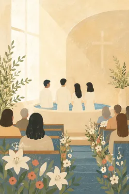 Easter Baptism Celebration in Bright Sanctuary