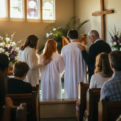 Easter Baptism Celebration in Church Sanctuary