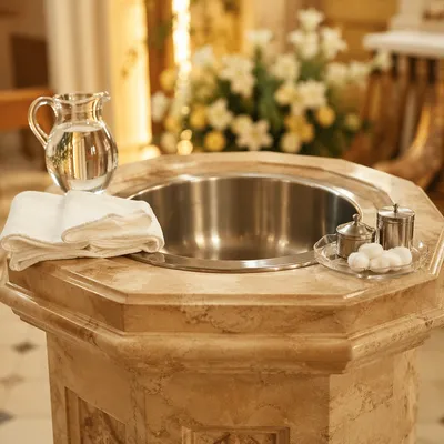 Easter Baptism Font Preparation in Church