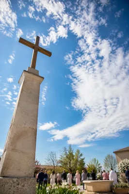 Easter Baptism Cross Under Spring Sky