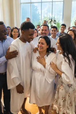 Easter Baptism Celebration in Modern Church Hall