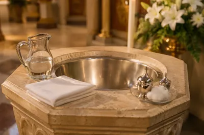 Easter Baptism Preparation at Church Font
