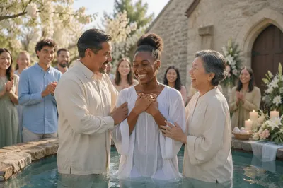 Outdoor Church Baptism in Spring Garden