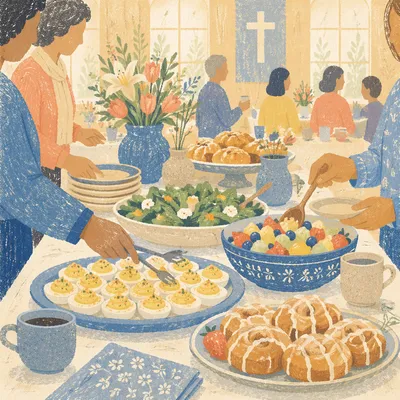 Easter Brunch Fellowship Table in Church Hall