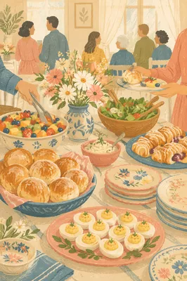 Warm Easter Brunch Church Fellowship Table