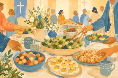 Easter Brunch Fellowship Table in Church Hall