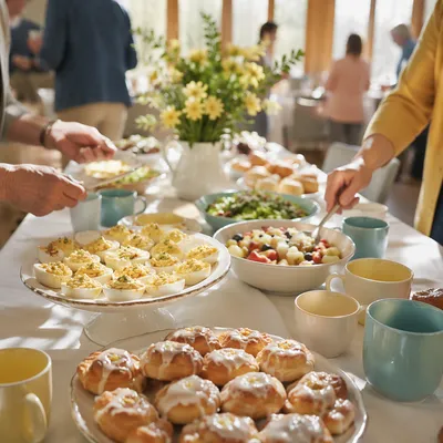 Easter Brunch Fellowship Table in Church Hall