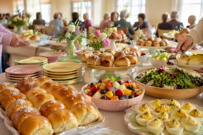 Bright Easter Brunch Church Fellowship Table