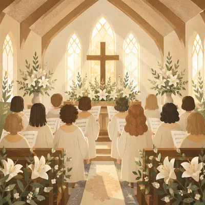 Joyful Easter Choir in Sunlit Church