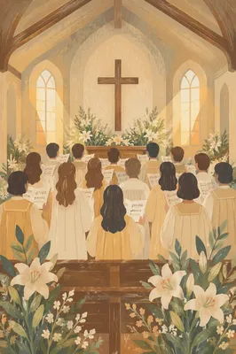 Joyful Easter Choir in Sunlit Church