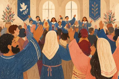 Joyful Easter Choir in Church Sanctuary