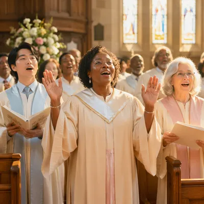 Joyful Easter Choir in Sunlit Church