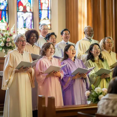 Joyful Easter Choir Singing in Sanctuary