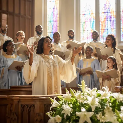 Joyful Easter Choir in Sunlit Church